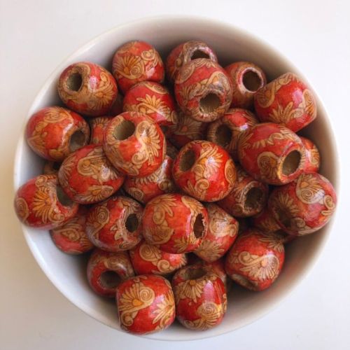 Printed Polished Oval Shape Wooden Beads For Garments Decoration