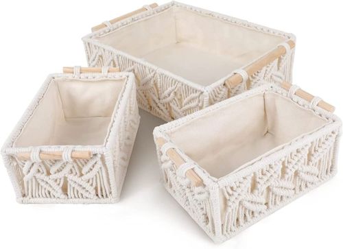 White Macrame Storage Basket For Home Decor