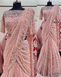 Embroidered Net Sarees, Technics : Machine Made