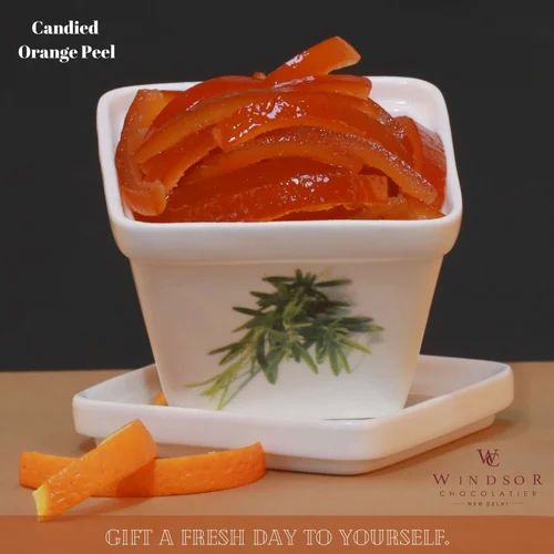 Windsor Chocolatier candied orange peels, Packaging Type : Plastic Container, Taste : Sweet, Certification : FSSAI Certified