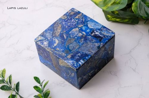 Polished Lapis Small Utility Box, Shape : Square