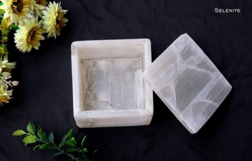 Polished Selenite Utility Box For Storage Purpose