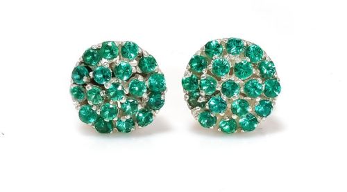 H.J Store Polished Sterling Silver Designer Green Emerald Gemstone Earrings, Shape : Round