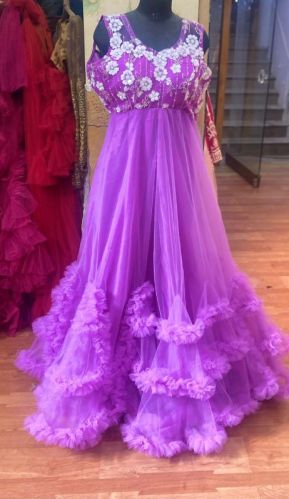 Front Slit Net Gown, Technics : Machine Made