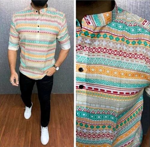 Mens Full Sleeves Digital Printed Short Kurta