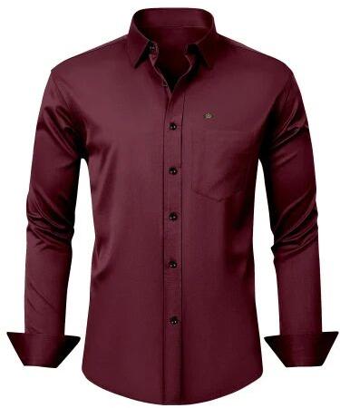 Mens Maroon Plain Cotton Shirt