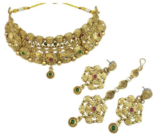 Gold Plated RFF202NKLC1STRGLD Brass Necklace Set, Packaging Type : Plastic Box