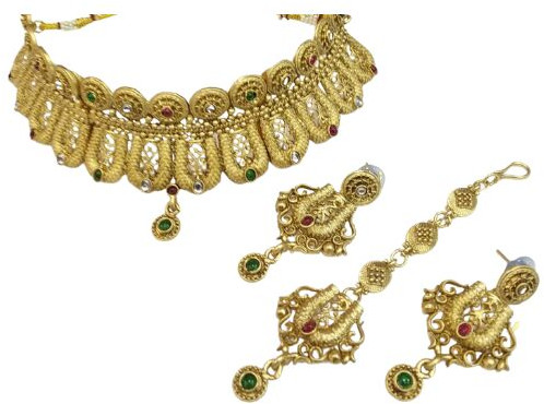 Gold Plated Rff203nklc1strgld Brass Necklace Set, Packaging Type : Plastic Box