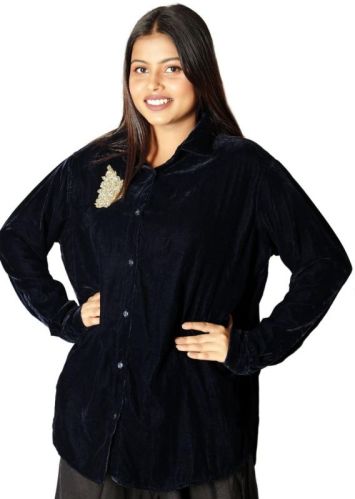 Plain Velvet Designer Shirt, Color : Black Casual Wear