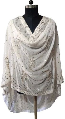 Designer Cotton White Embroidered Dupatta