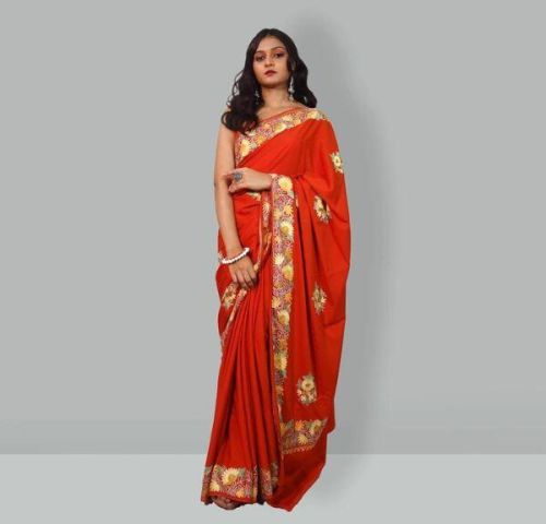 Jijivisha Hand Embroidered Silk Sarees, Color : Pink