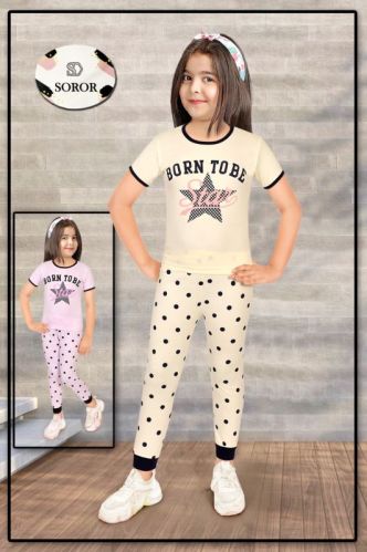 Cotton Printed Girls Leggins Tshirt Set, Sleeve Style : Half