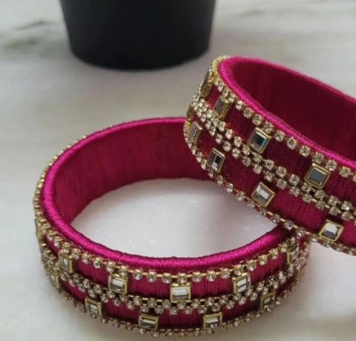 Plastic glass metal Silk Thread Bangles, Color : Customised