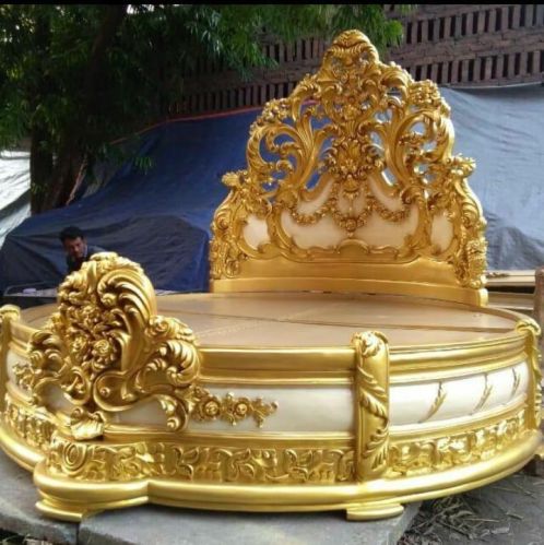 Polished Wood Carving Bed, Shape : Round Shape