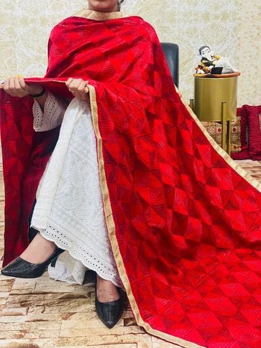 Chinon Single Tone Shaded Jaal Phulkari Dupatta