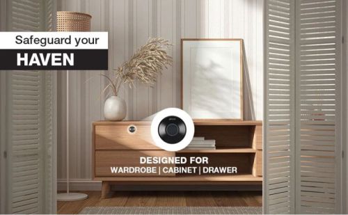 Ozone 55-F Smart Furniture Lock With Fingerprint Access For Wooden Cabinets, Wardrobes & Drawers