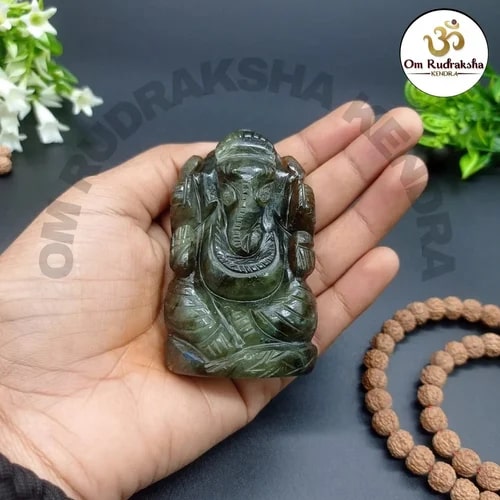 Carved Polished Labrodorite Labradorite Ganesh Statue, Color : Grey