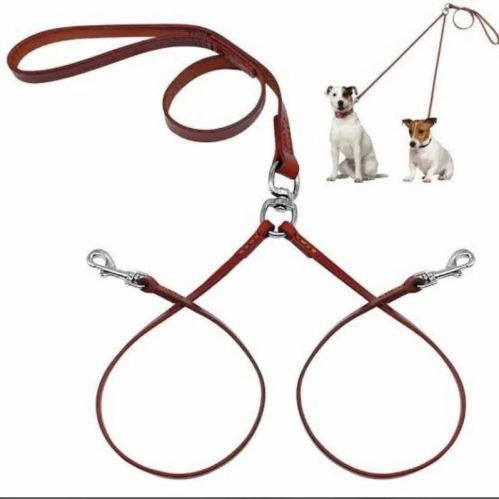 Leather Leathe Double Leash