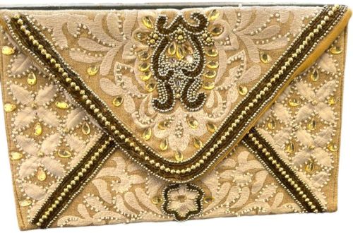 Texinvento Printed Ladies Beaded Bags, Color : Golden 7x10inch