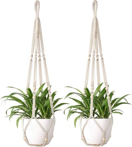 Cotton Macrame White Plant Hanger For Home, Outdoor