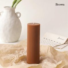 Glossy Paraffin Wax Dusk Brown Pillar Candle For Party, Lighting, Decoration