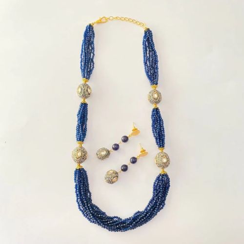 Blue Bead Diamond Ball Necklace Set, Gender : Female