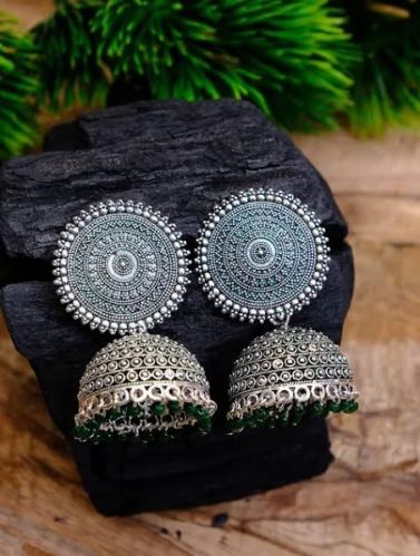 Polished Metal Crunchy Fashion Jhumka, Shape : Round