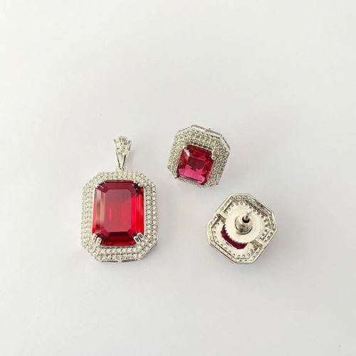 Polished Ruby Pendant Set, Shape : Rectangular