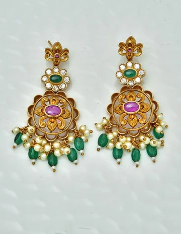 Polished Metal Stone Kempu Jhumka, Color : Multi Color