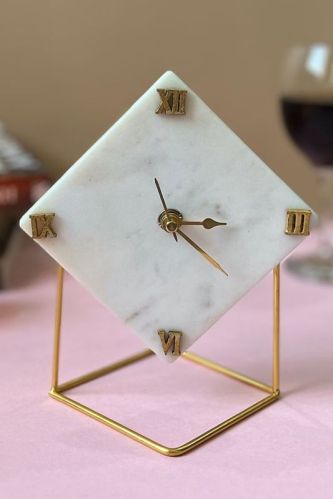 White Marble Diamond Shape Desktop Clock, Packaging Type : Thermocol Box