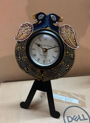 Battery Wooden Peacock Table Clock For Decoration