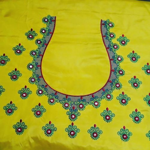 Printed Cotton Embroidered Blouse Piece, Work : Lace Work, Mirror Work, Zari Wark, Thread Work