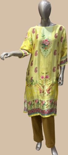 Georgette Printed Ladies Straight Kurti Set, Packaging Type : Plastic Packet