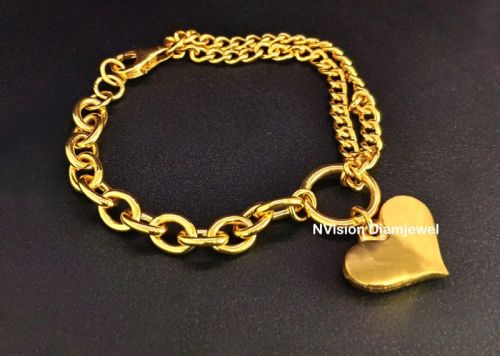 Golden Weaved Chains Heart Charm Bracelet, Packaging Type : Velvet Box