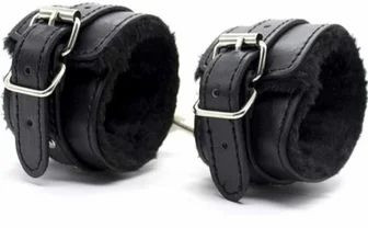 Black Leather Handcuffs, Width : 40mm