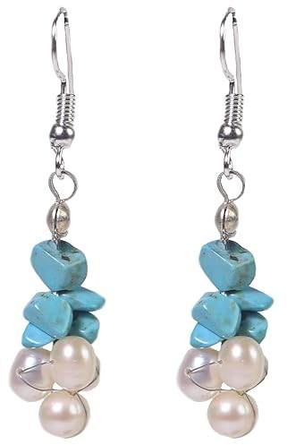 Pearl and Turquoise Gemstone Chips Earrings, Packaging Type : Plastic Box