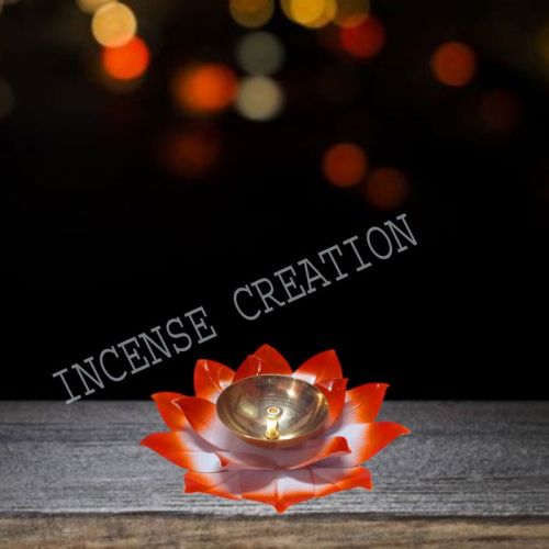 Brass Lotus Diya In Orange Colour Ll ICD-1008