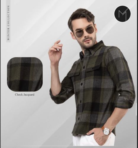 Checked Collar Neck Mens Woolen Check Shirt, Speciality : Comfortable, Attractive Designs