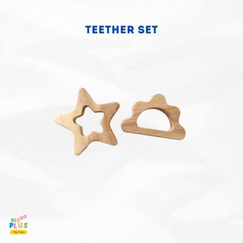Smoothly Finished Wooden Teether Set, Design : Star Cloud