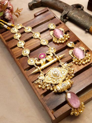 Polished Metal Long Chain Necklace Antique Wedding Wear