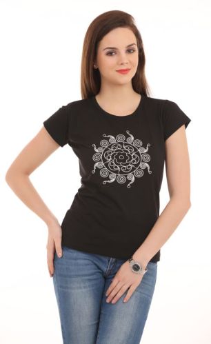 Cotton Ladies Printed T Shirt, Sleeve Type : Half Sleeves