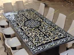 Polished Printed Black Marble Inlay Table Top Multisizes