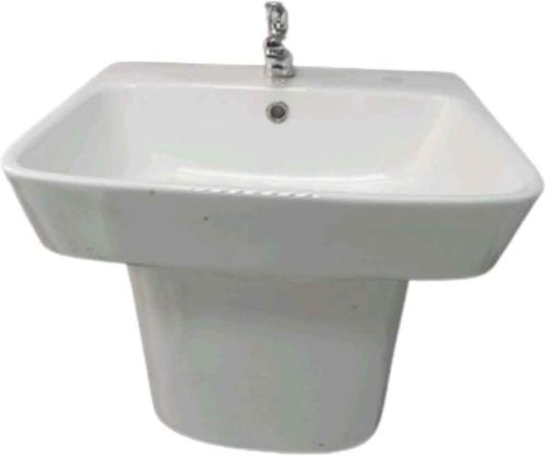 Plain Polished Ceramic Integrated Pedestal Wash Basin, Sink Style : Bowl