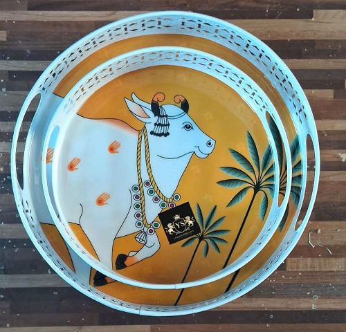 Pichwai Metal Tray For Decorative