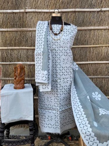 Cotton Unstitched Applique Work Dress Material