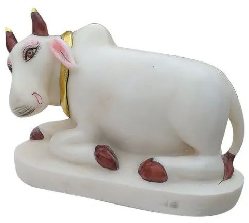 Polished White Marble Cow Statue, Packaging Type : Thermocol Box