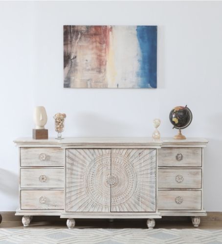 Rising Solid Wood Sideboard In Farmhouse White Finish