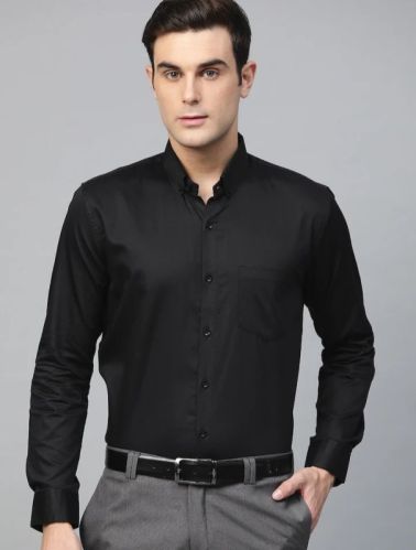 Plain Cotton Mens Black Shirt, Sleeve Style : Full Sleeves