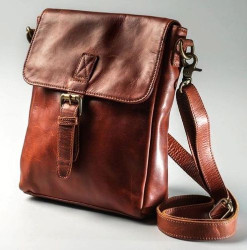 Plain Mens Leather Sling Bag, Closure Type : Magnet Button