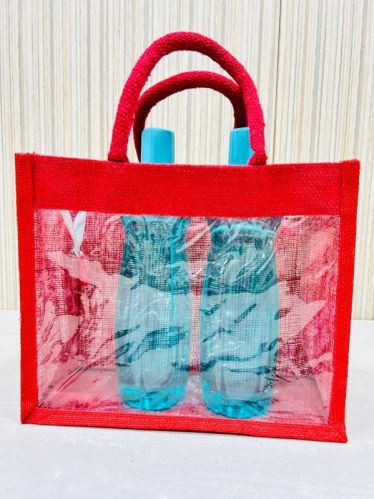 Reusable Transparent Window Jute Shopping Bags For Wedding Gift